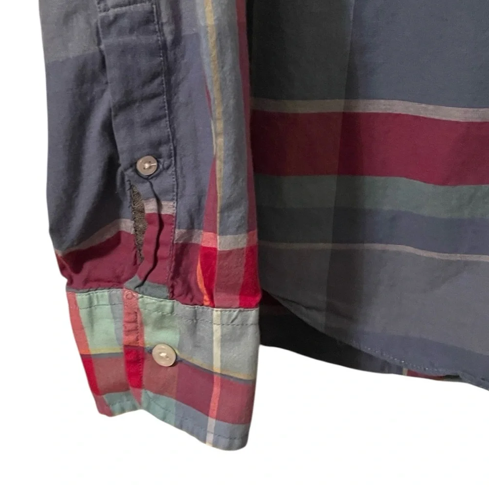 J. Crew Men's Blue Red Plaid India Cotton Slim Fit Button‎ Down Shirt Size L
